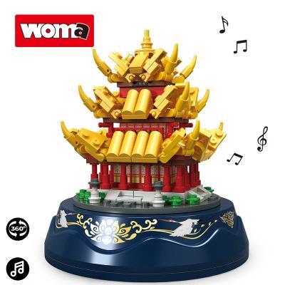 China Building Toy WOMA TOYS Home Decor Classical Architecture Chinese Yueyang Tower Rotating China Music Box Building Blocks Toys for sale