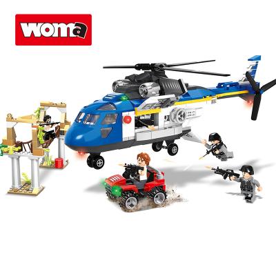 China Building Toy WOMA TOYS AliExpress Hot Sale City Police Army Battlefield Gunship Helicopter Building Blocks Bricks Toys Model Small for sale