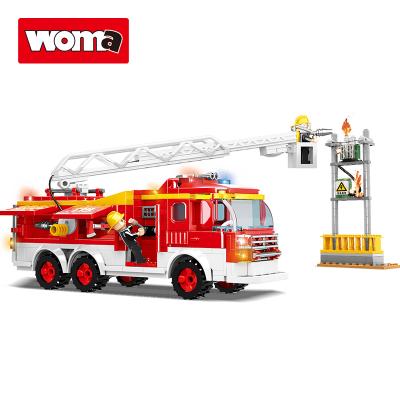 China Building Toy WOMA TOYS Compatible Bricks Master Toy Building Block Fire Truck Ladder Hook Police Rescue Marks Educational Set Model for sale