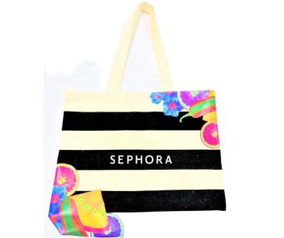 China SEPHORA SHOULDER BEACH ECO FRIENDLY STRIPED REUSABLE CANVAS REUSABLE SHOPPING REUSED TOGGLE BAG for sale