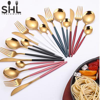 China Viable gold cutlery set stainless steel cutleri 4pcs set black and gold cutlery for sale