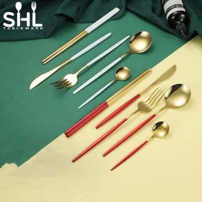 China Gift Cutlery Cutlery Set Stainless Steel Spoon Fork Knife Chopstick Viable Gold and White Cutlery Set for sale