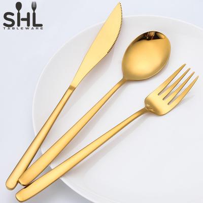 China Sustainable Gold Color Silver Spoon Fork Kitchen Table Flatware Sets Stainless Steel Cutlery for sale