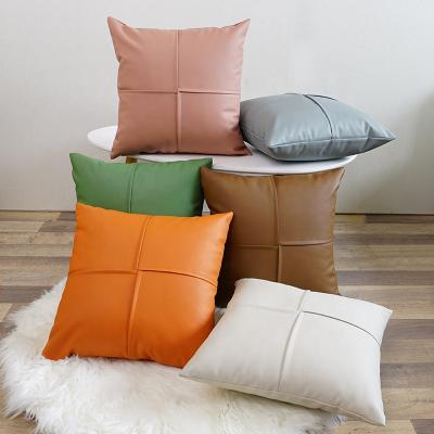 China Nordic modern design leather soft cushion quilting pillow cover PU minimalist anti-pilling pillow cover for sale