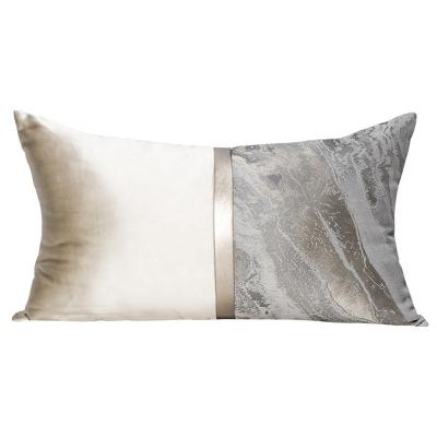 China Patchwork Silver Marble Anti-pilling Lumbar Pillow Cover With Gold Striped Leather Modern Luxury Pillow Case For Sofa Couch 12