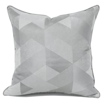 China Solid Silver Luxury Jacquard Geometric Anti-pilling Pillow Cover With Piping for sale