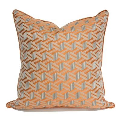 China Wholesale New Design Luxury Geometric Anti-pilling Jacquard Feather Check Pillow Cover With Blue Piping for sale