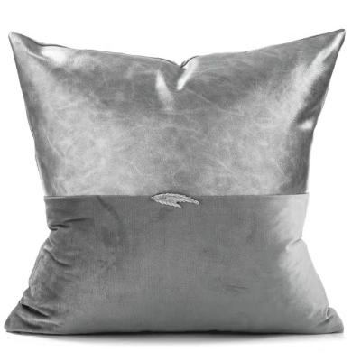 China Anti-pilling Pillow Covers Couch Sofa Home Decoration Solid Dyed Faux Leather & Velvet Patchwork 18 x 18 Gray Soft Cases for sale