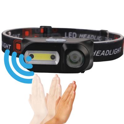 China Hiking Camping Fishing Running Outdoor Motion Sensor LED Headlamp USB Rechargeable Waterproof Headlamp for Camping for sale