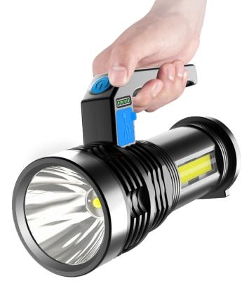 China Super Bright Rechargeable Emergency Flashlight With Cob Side Light Powerful Hand Led Torch Light Spotlight for sale