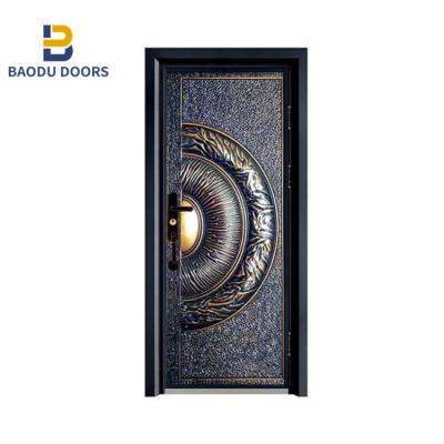 China Modern BaoDu Fiberglass Exterior Door And Wrought Iron Exterior Door With Zinc Alloy Door Lock Handle Set for sale