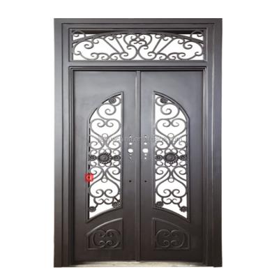 China Perfect Solid Wood Main Wrought Iron Easily Assembled Double Wrought Iron Gate Design Front Security Gates for sale