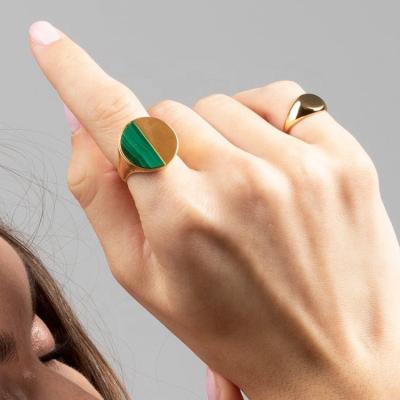 China New Arrival CLASSIC Round Circle Ring Malachite Signet Ring Adjustable Signet Ring Stainless Steel Oval Ring for sale