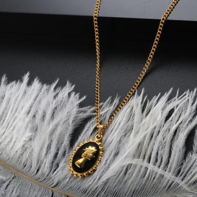 China Trendy Retro Personality Fashion Charm Party Creative Luxury Gift 18K Gold Plated Stainless Steel Oval Coin Necklace Pendant Jewelry for sale