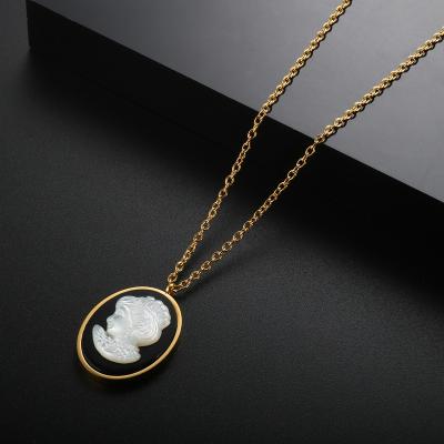 China FASHIONABLE Tarnish Free Jewelry Pendant Necklace For Women Men Stainless Steel Gold Necklace Long Chain Oval Engraved Choker Necklace for sale