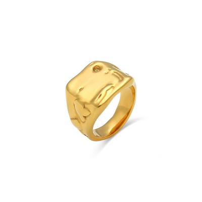 China New Fashionable Exaggerated Girls Ring 18K Gold Plated Square Cheese Ring Stainless Steel Ring For Women for sale