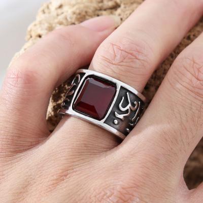 China Hip-hop fashionable punk version Stone Ring Six-Character Buddhist Mantra Ring stainless steel red ring for men for sale