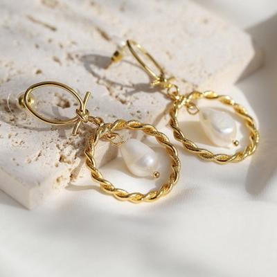 China CLASSIC Gold Plated Earrings Rhinestone Freshwater Pearl Twisted Circle Earrings Large Knot Earrings Stud for sale