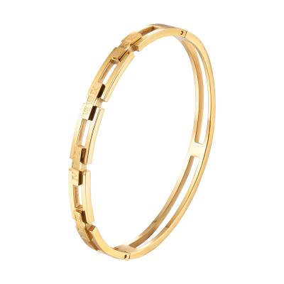 China MSX Wholesale Fashion Rose Gold Stainless Steel Bangle Roman Number Bangle Hollow Out Couples Bracelet For Women for sale