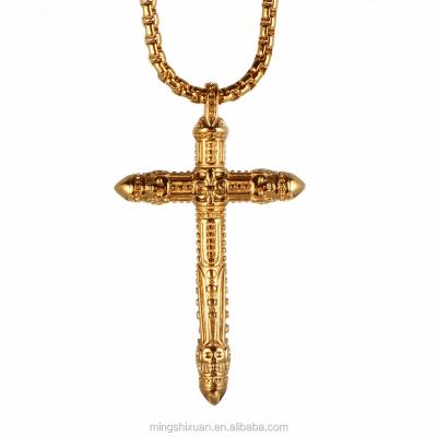 China Other Mens Stainless Steel Necklace Gold IP Plating Design Cross Pendant for sale