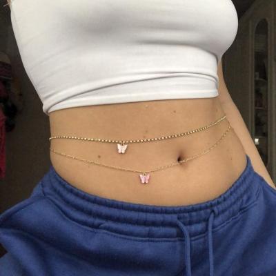 China TRENDY Boho Jewelry Gold Plated Inspired Accessories Stainless Steel Butterfly Body Chain Belly Jewelry Waist Chain for sale