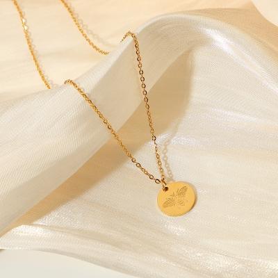 China Stainless Steel TRENDY Bee Necklace Dangle Clavicle Chain Elegant Round Charm Gold Stainless Steel Necklace for sale