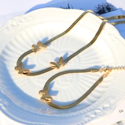 China New Design 18k Thin Gold Butterfly Snake Bracelet FASHION Jewelry Stainless Steel Non Tarnish Butterfly Snake Necklace Chain For Women for sale