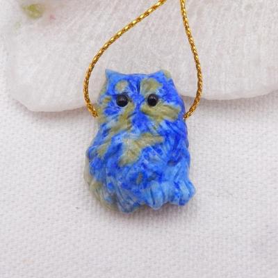 China Unique Natural Gemstone Hand Carved Animal Pendant, Cute Carved Persian Cat Pendant, Green Lapis Lazuli Turquoise Pendant for sale