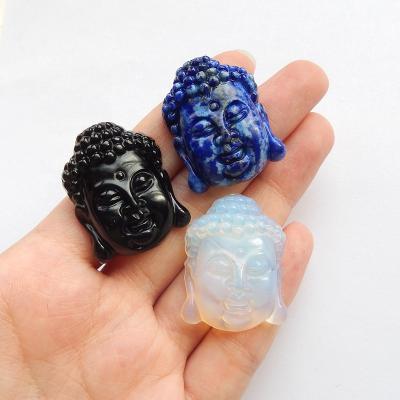 China Durable carved Opalite/lapis lazuli Buddha head/obsidian stone pendant necklace for sale