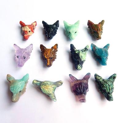 China Wholesale Durable Natural Stone Bead Charms Cut Wolf Head Healing Crystal Gemstone Pendants For DIY Women Men Necklace Jewelry Making for sale