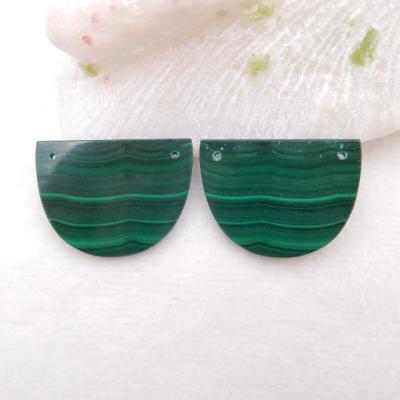 China Original Wholesale Natural Double Hole Malachite Gemstone Slice Earring Beads, Semicircle Gemstone Slice Pendant for sale