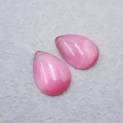 China Durable Pink Cymophane Smoothed Pear Shape Cabochon Pairs, 25x18mm Jewelry Making Custom Gemstone Cat Eye Beads Loose For Pendant Jewelry for sale