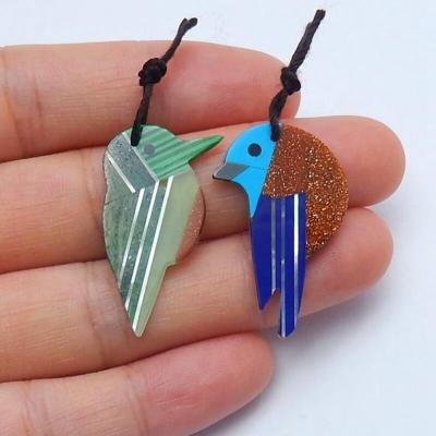 China Unique Colorful Bird Shape Intarsia Stone Jewelry Gemstone Fashion Stone Pendant for sale