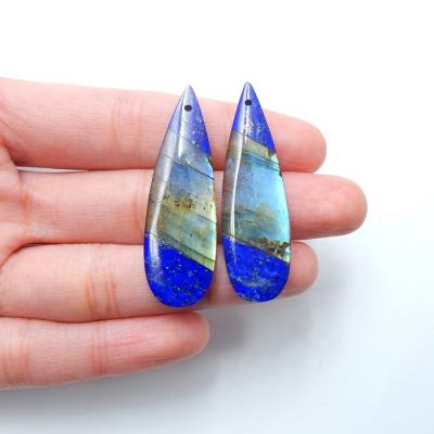 China Durable Natural Semi-precious Bead 42x13x4mm 13.8g Stones Earrings Lapis Lazuli Labradorite Inlay Earring for sale