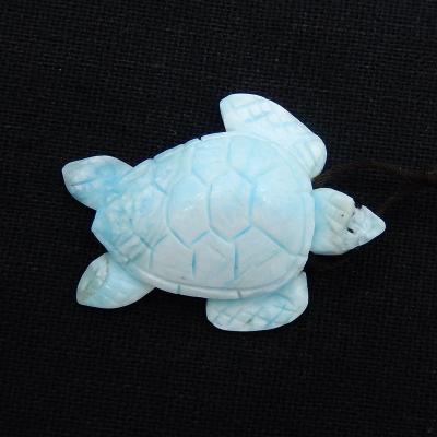 China Durable Carved Larimar Tortoise Stone Gemstone Turtle Necklace Pendant, 38x30x10mm, 9.4g for sale