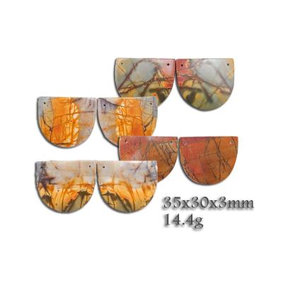 China Natural Picasso Multicolor Jasper Slab Pair Loose Gemstone Earring of Original Double Hole Gemstone for sale