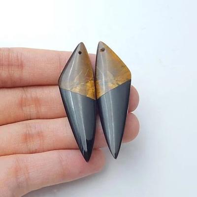 China Original Inlaid Obsidian Tiger Eye Earrings Stone Price China Factory Natural Semi-precious Beads Hand Cut 31x21x3mm 6.53g for sale