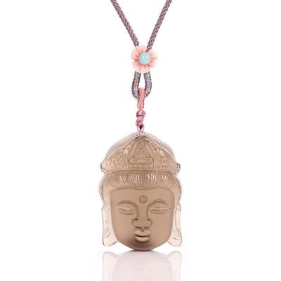 China Durable Natural White Quartz Carved Buddha Head Gemstone Necklace Pendant, Matching Exquisite Rope Necklace for sale