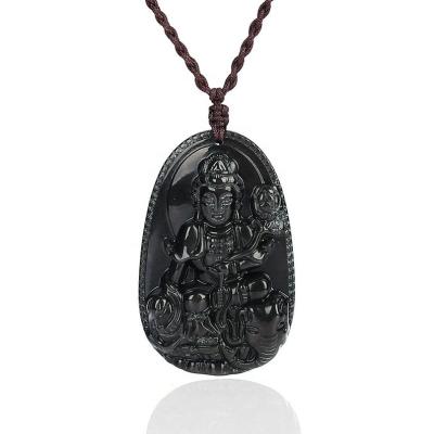 China Durable Natural Obsidian Carved Buddha Lucky Pendant Necklace, Matching Rope Necklace, Buddah Necklace Buddha Pendant for sale