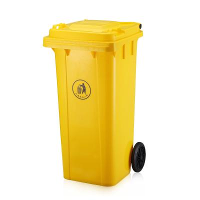 China Sustainable Yellow Plastic Large Hospital 120L Outdoor Trash Can for sale