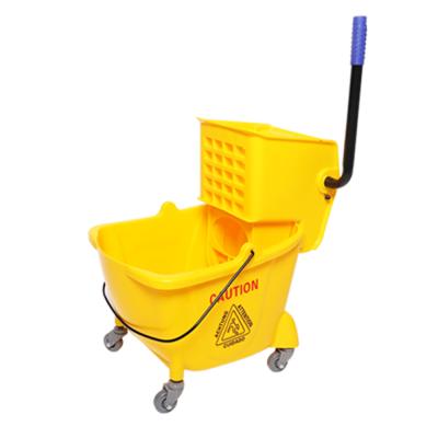 China Sustainable 32L Plastic Squeeze Floor Wringer Small Mop Bucket With Wheels for sale