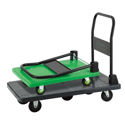 China Durable Heavy Duty Mobile Warehouse Hand Cart Plastic Push Trolley for sale