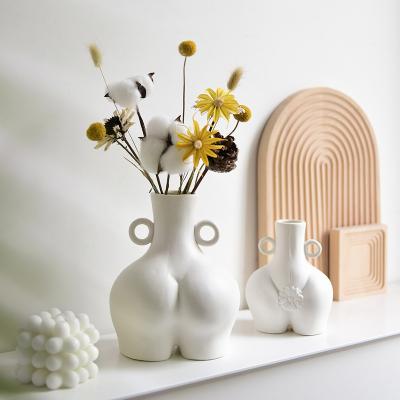 China Modern Nordic Black White Ceramic Body Flower Vase Home Hotel Decoration Art Decor Female Naked Matte Body Wholesale Minimalist Shaped for sale