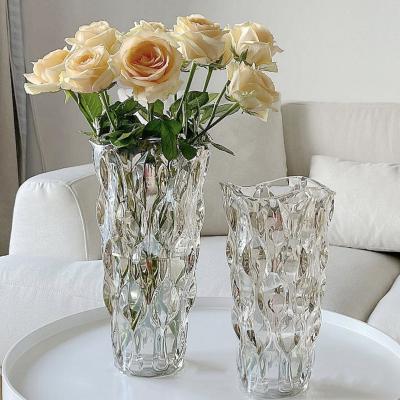 China Flower Minimalist French Glass Vase Twill Table Top Transparent Rich Bamboo Rose Hydroponic Flower Arrangement Living Room Decoration for sale