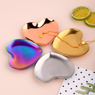 China Nordic Style Ins Style Heart Jewelry Storage Tray Stainless Steel Ring Earring Tray Metal Jewelry Storage Tray Viable for sale