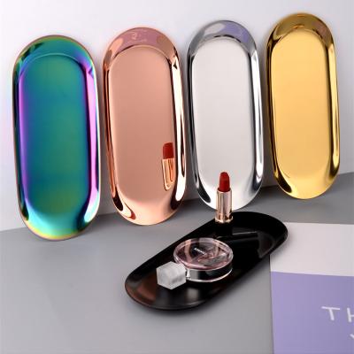 China Wholesale Nordic viable ellipse tray stainless steel metal ellipse dish jewelry dim sum tray metal home storage dish for sale