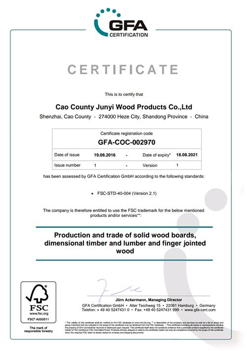 FSC - Cao County Junyi Wood Products Co., Ltd.