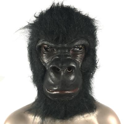 China Eco-Friendly Orangutan Main Black Costume Plush Full Face Mask Chimpanzee Halloween Party Animal Head Masks for sale