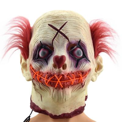 China Hot Sales Eco-friendly Halloween A Clown Mask With A Big Mouth Sewn Up Horror Scar Purple Eyes Funny Smiling Latex Scary Mask for sale