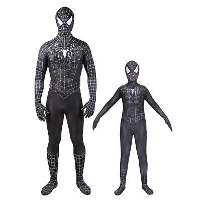 China Eco-friendly Soft Material Black Spider-Man Movie Characters Costume Halloween Masquerade Party Cosplay Zentai Polyester Spandex Jumpsuit For Adult Kids for sale